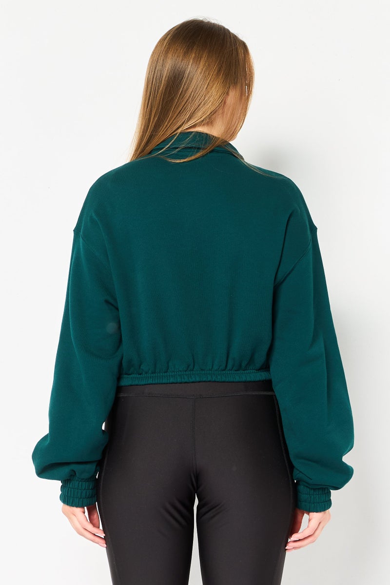 Reebok Women Sportswear Fit Long Sleeve Outdoor Crop Sweatshirt, Green - Image 4